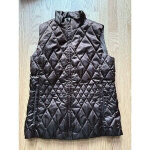 Lands End Women’s Satin Goose Down Vest Size Small Quilted Full Zip Rich‎ Brown